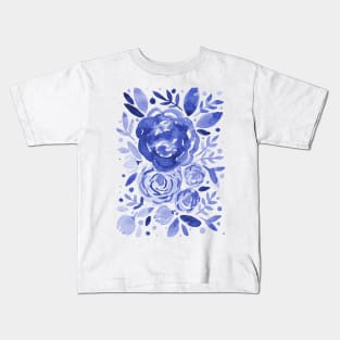 Watercolor roses bouquet - blue Kids T-Shirt